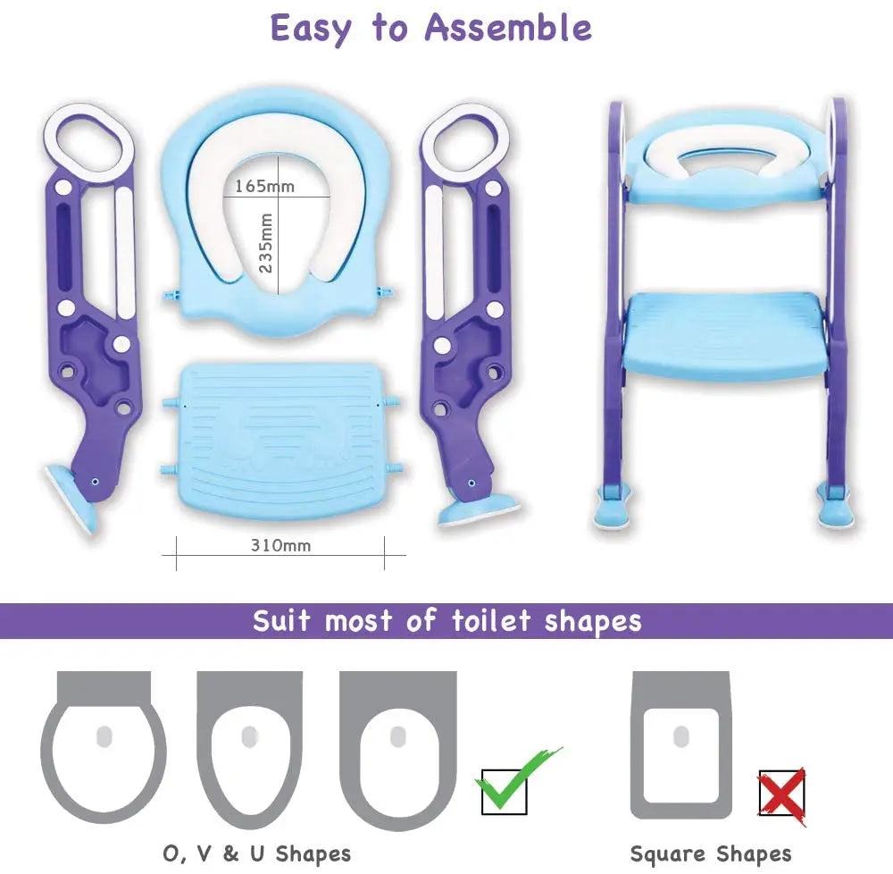 Kids Potty Toilet Training Seat with Step Stool, Soft Cushion, Adjustable Footrest Pattan Australia